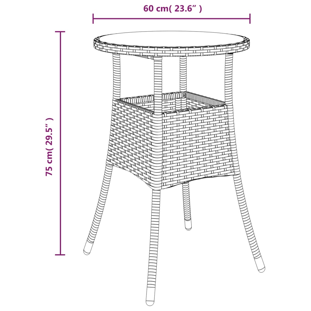 Outdoor Patio Poly Rattan Round Garden Bistro Table With Glass Top Outside Tables