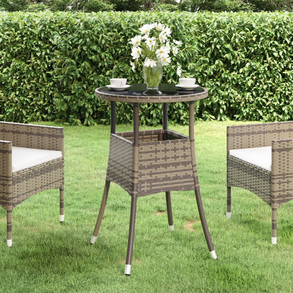 Outdoor Patio Poly Rattan Round Garden Bistro Table With Glass Top Outside Tables