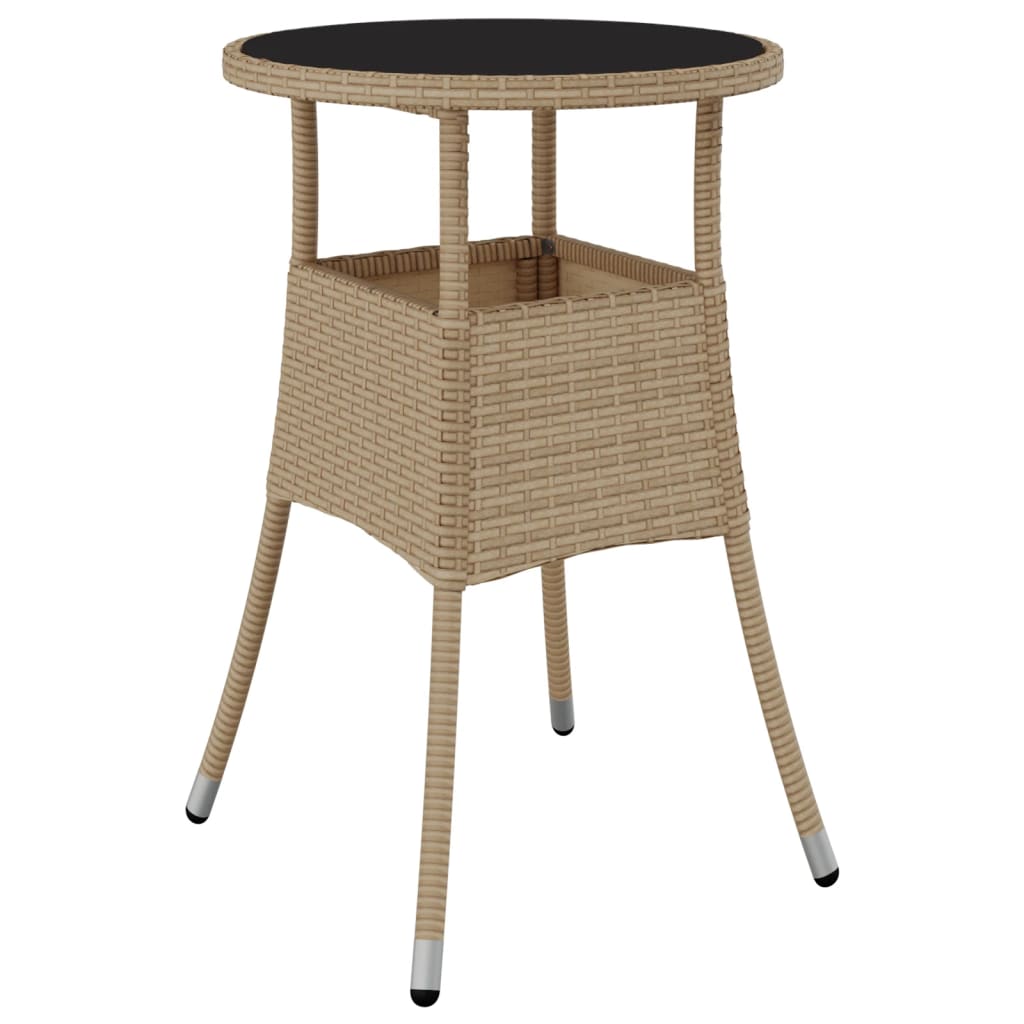 Outdoor Patio Poly Rattan Round Garden Bistro Table With Glass Top Outside Tables