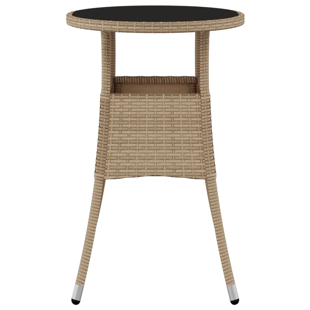 Outdoor Patio Poly Rattan Round Garden Bistro Table With Glass Top Outside Tables