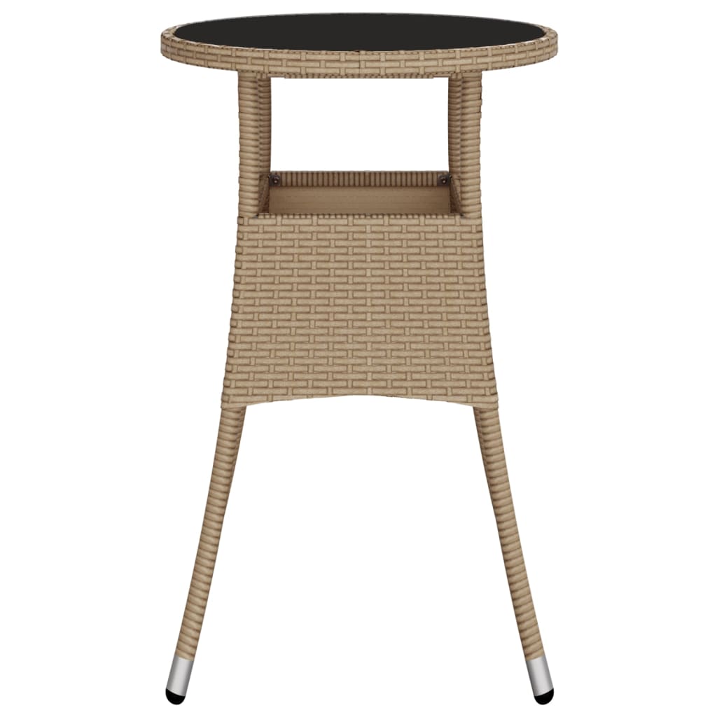 Outdoor Patio Poly Rattan Round Garden Bistro Table With Glass Top Outside Tables