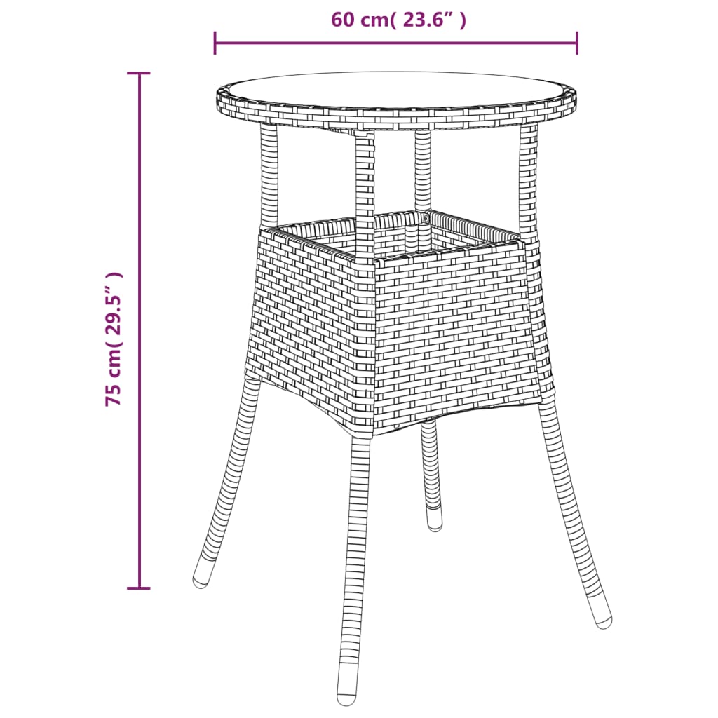Outdoor Patio Poly Rattan Round Garden Bistro Table With Glass Top Outside Tables