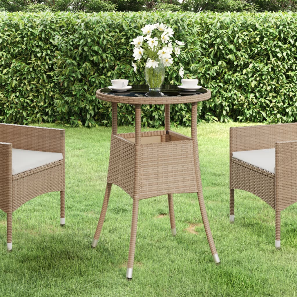 Outdoor Patio Poly Rattan Round Garden Bistro Table With Glass Top Outside Tables