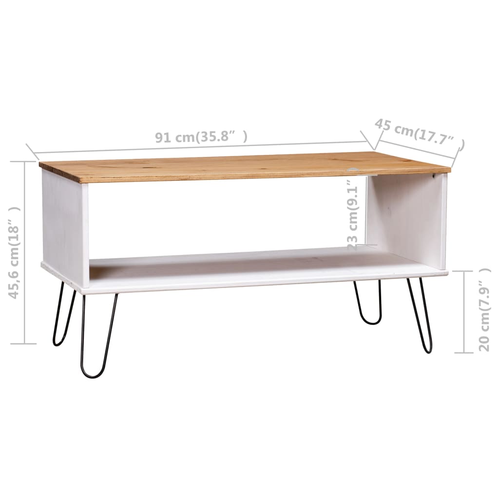 Coffee Table New York White and Light Wood Solid Pine Wood