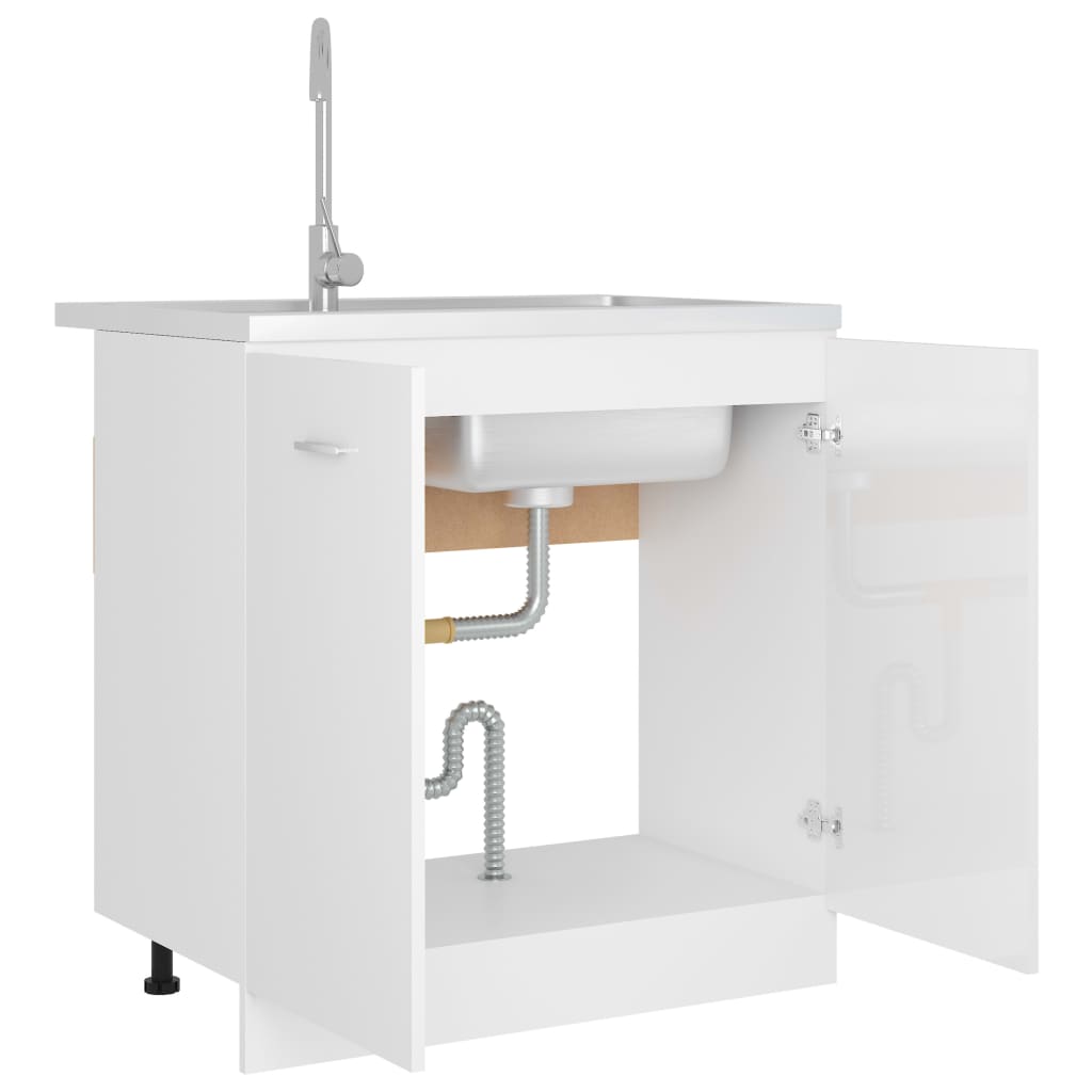Sink Bottom Cabinet Lyon High Gloss White 80x46x81.5 cm Engineered Wood