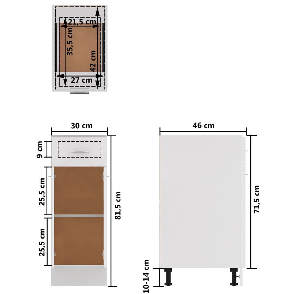Drawer Bottom Cabinet Lyon White 30x46x81.5 cm Engineered Wood