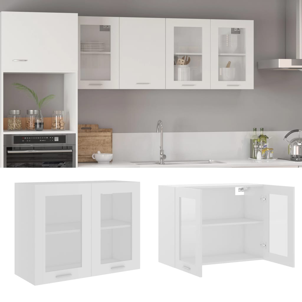 Modern Wooden 2 Door Hanging Glass Wall Mounted Kitchen Storage Cabinet Unit