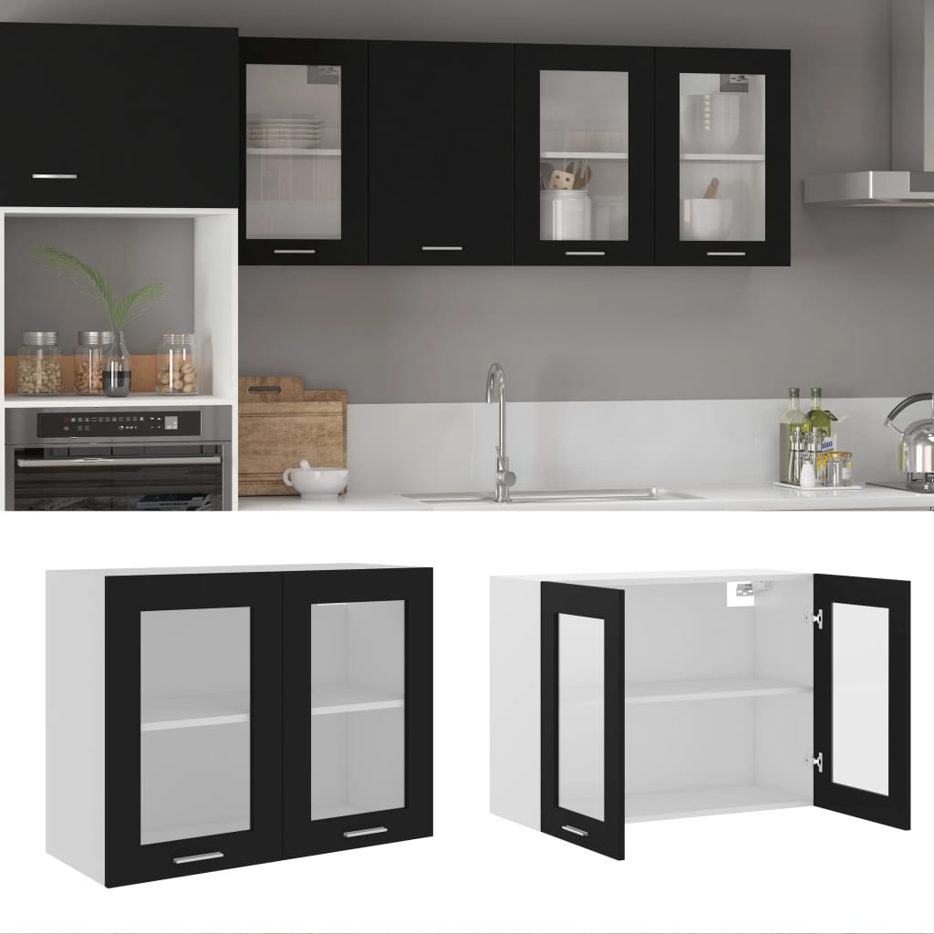 Modern Wooden 2 Door Hanging Glass Wall Mounted Kitchen Storage Cabinet Unit