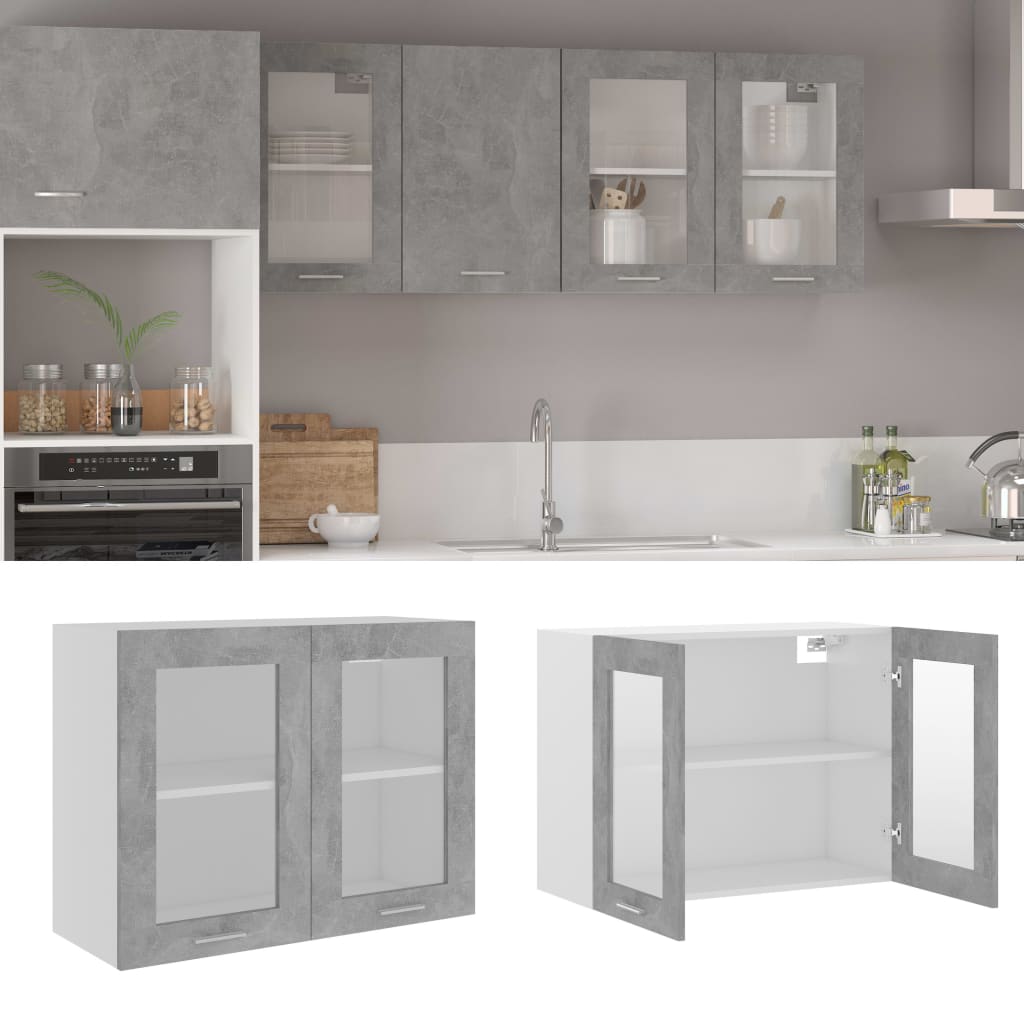 Modern Wooden 2 Door Hanging Glass Wall Mounted Kitchen Storage Cabinet Unit