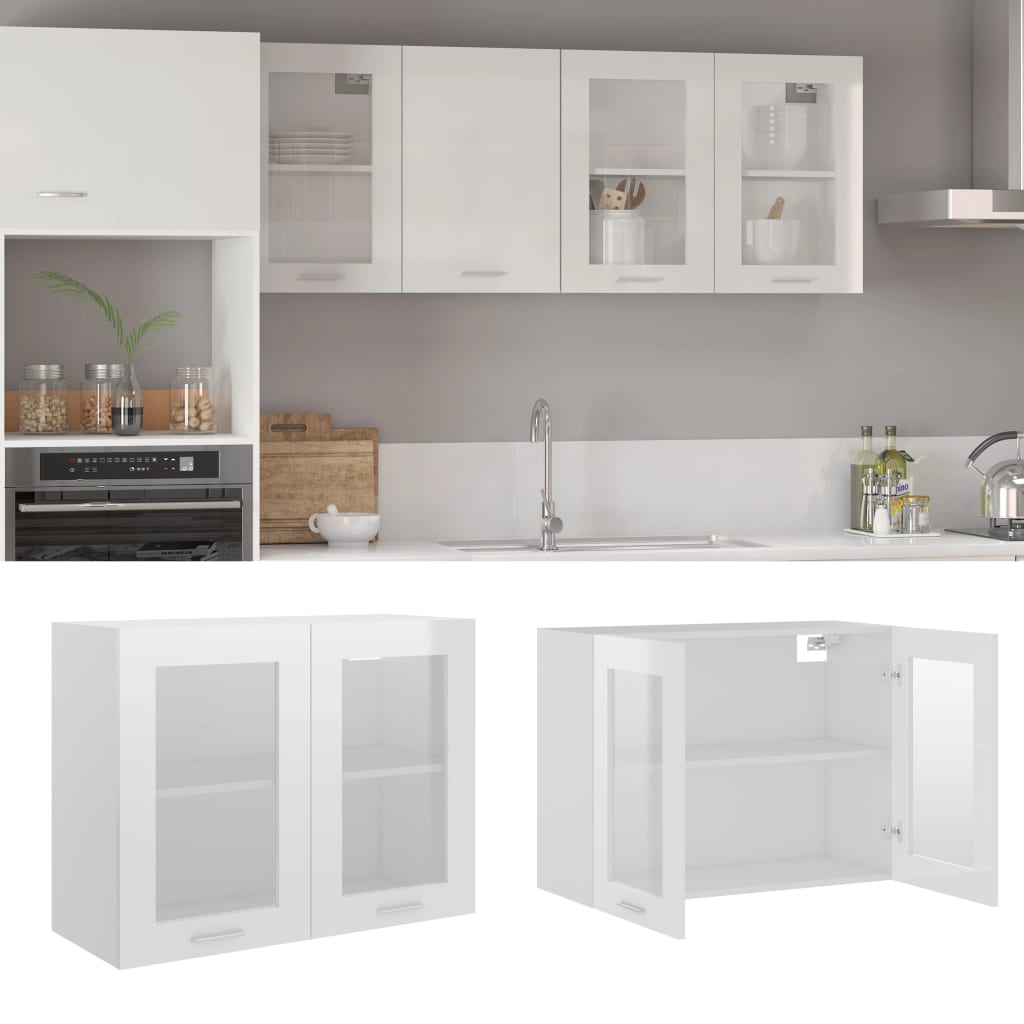 Modern Wooden 2 Door Hanging Glass Wall Mounted Kitchen Storage Cabinet Unit