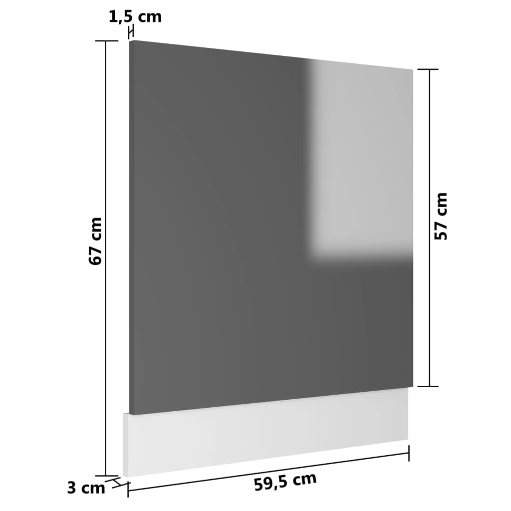Dishwasher Panel Lyon High Gloss Grey 59.5x3x67 cm Engineered Wood