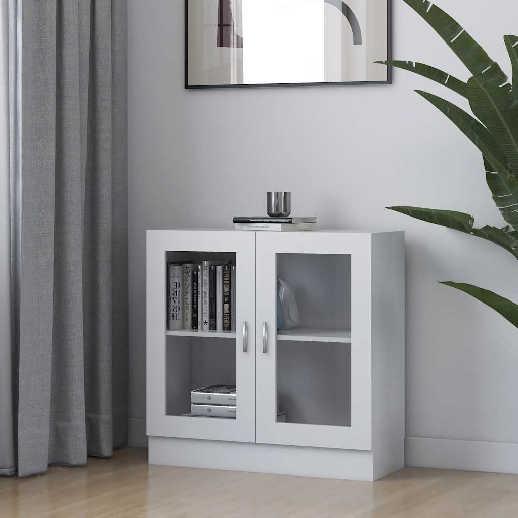 Modern Wooden 2 Glass Doors Vitrine Storage Cabinet Dining Room Unit