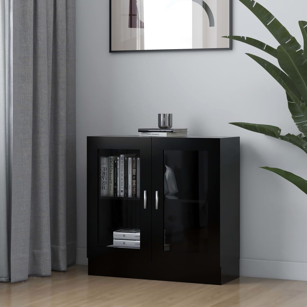 Modern Wooden 2 Glass Doors Vitrine Storage Cabinet Dining Room Unit