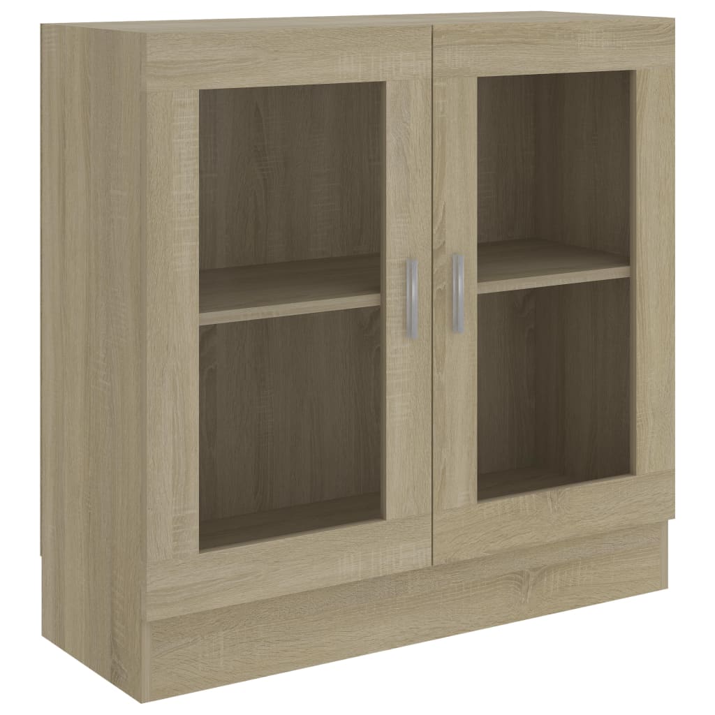 Modern Wooden 2 Glass Doors Vitrine Storage Cabinet Dining Room Unit