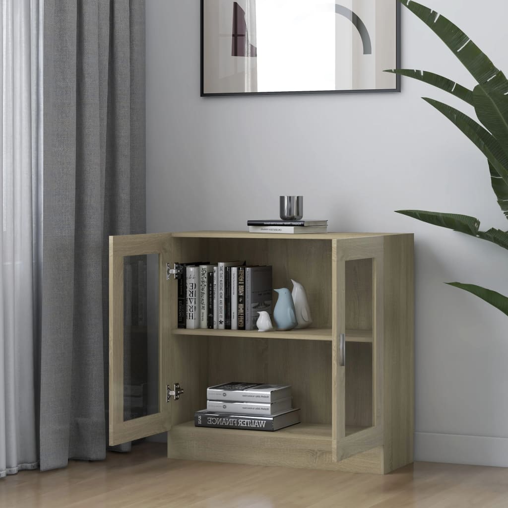 Modern Wooden 2 Glass Doors Vitrine Storage Cabinet Dining Room Unit
