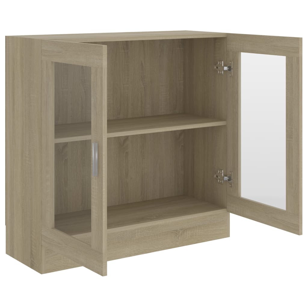 Modern Wooden 2 Glass Doors Vitrine Storage Cabinet Dining Room Unit