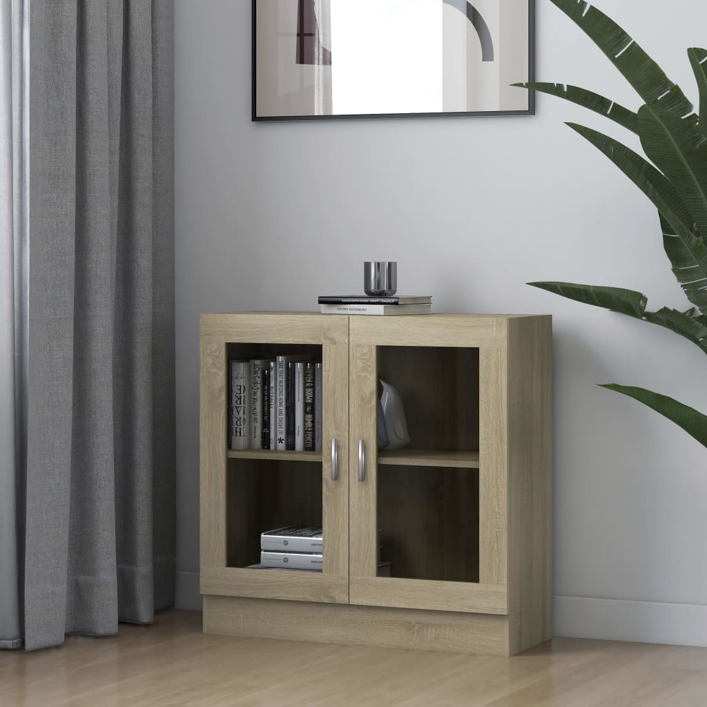 Modern Wooden 2 Glass Doors Vitrine Storage Cabinet Dining Room Unit