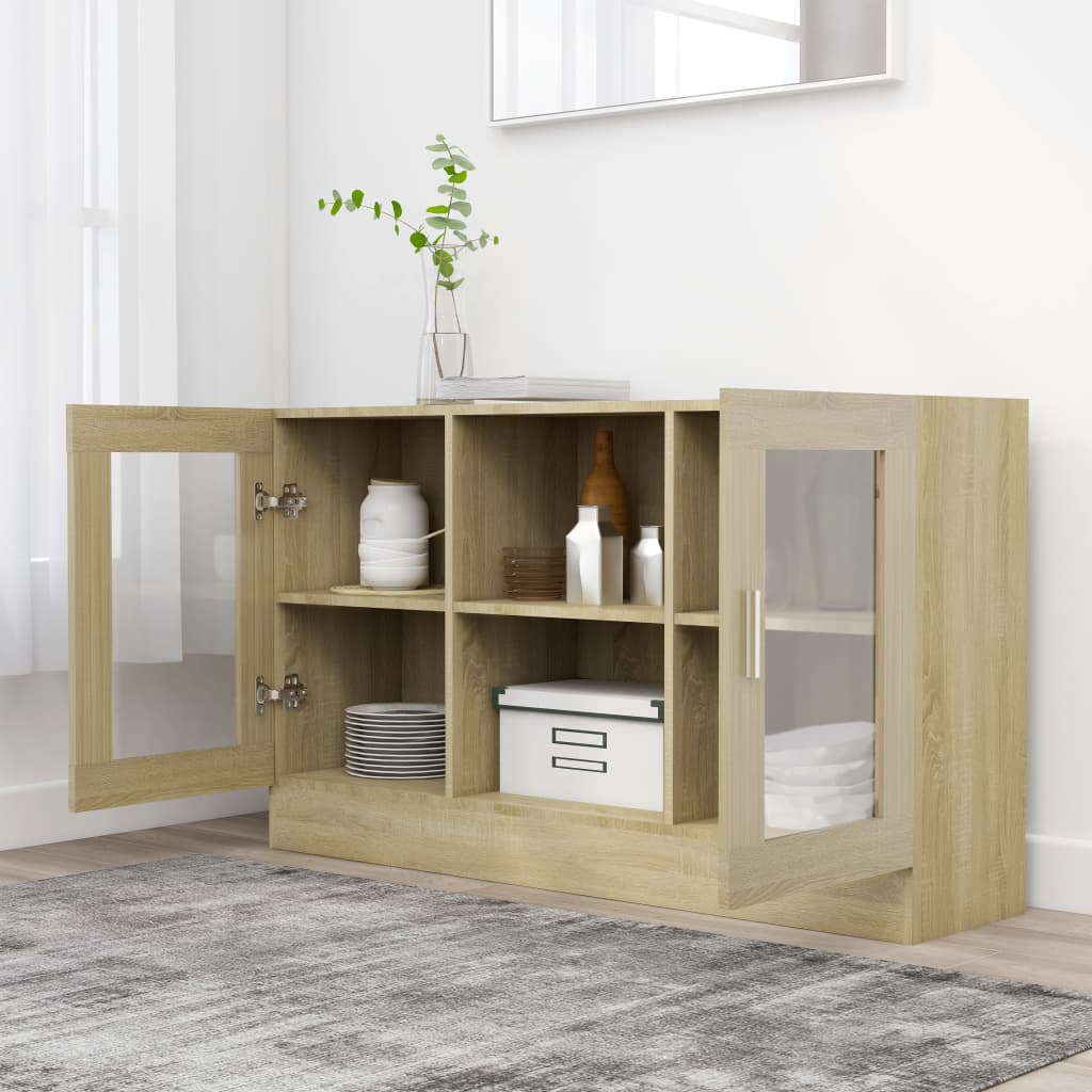 Modern Wooden Vitrine Storage Cabinet Unit With Glass Doors Glazed Display Wood