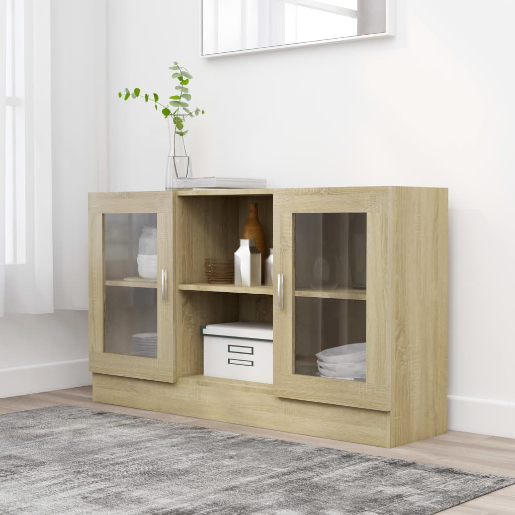 Modern Wooden Vitrine Storage Cabinet Unit With Glass Doors Glazed Display Wood