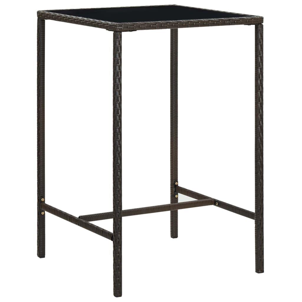 Outdoor Patio Poly Rattan Square Garden Bar Table With Glass Top Outside Tables