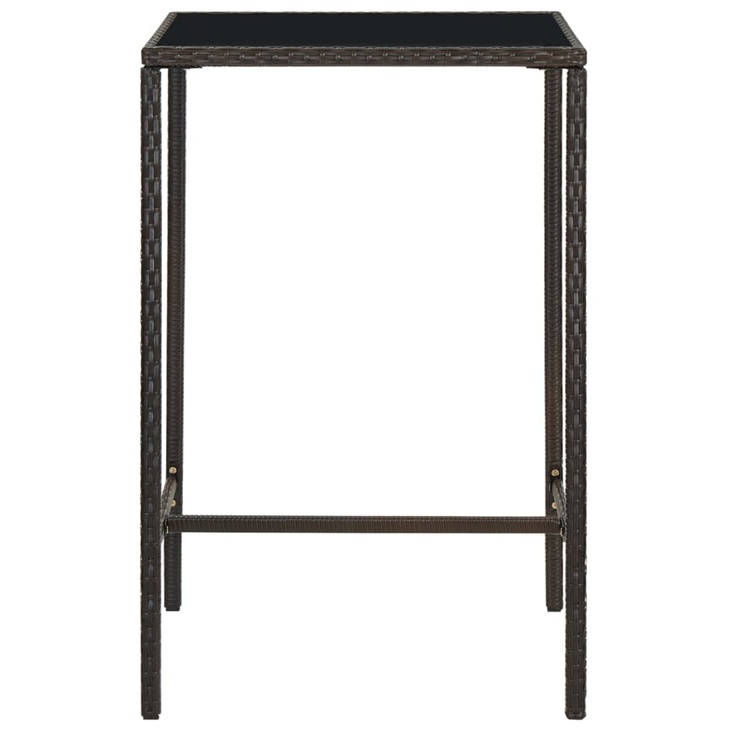 Outdoor Patio Poly Rattan Square Garden Bar Table With Glass Top Outside Tables