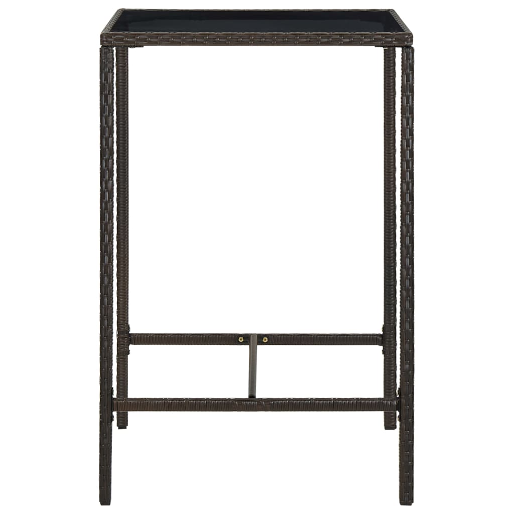 Outdoor Patio Poly Rattan Square Garden Bar Table With Glass Top Outside Tables