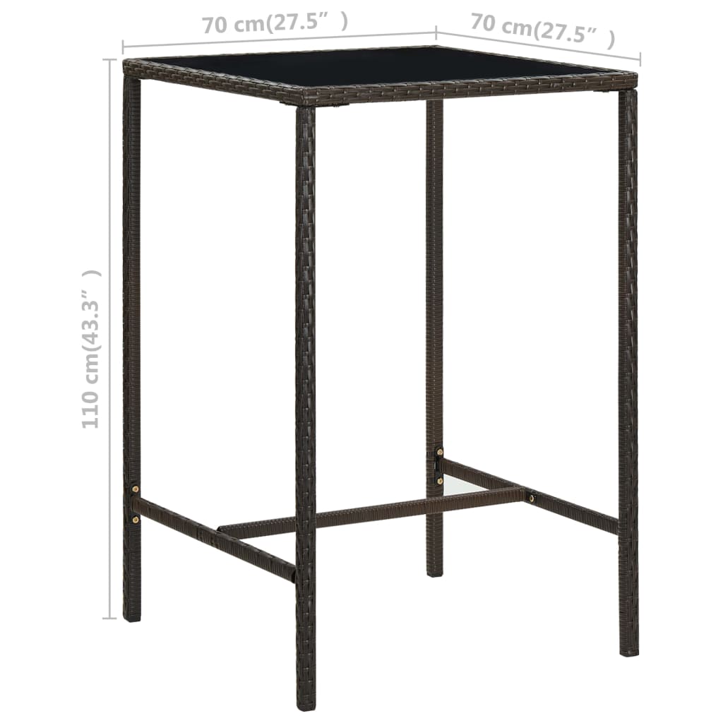 Outdoor Patio Poly Rattan Square Garden Bar Table With Glass Top Outside Tables