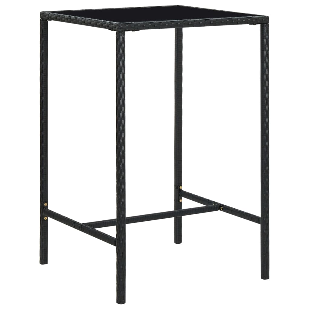 Outdoor Patio Poly Rattan Square Garden Bar Table With Glass Top Outside Tables