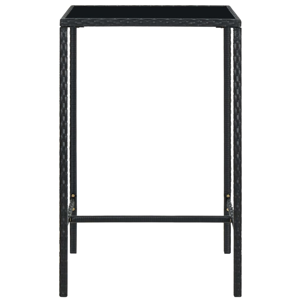 Outdoor Patio Poly Rattan Square Garden Bar Table With Glass Top Outside Tables