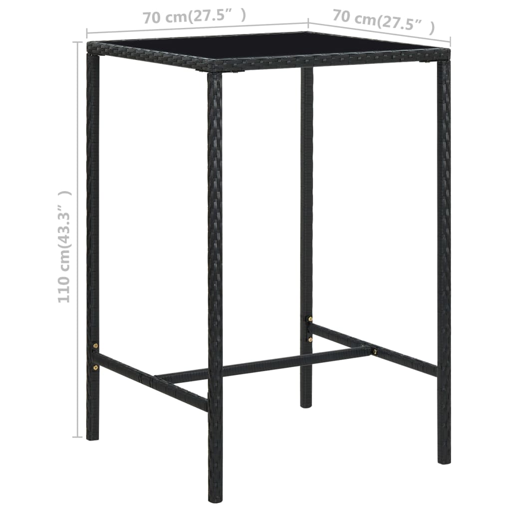 Outdoor Patio Poly Rattan Square Garden Bar Table With Glass Top Outside Tables