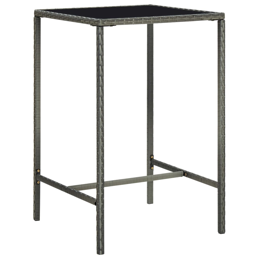 Outdoor Patio Poly Rattan Square Garden Bar Table With Glass Top Outside Tables