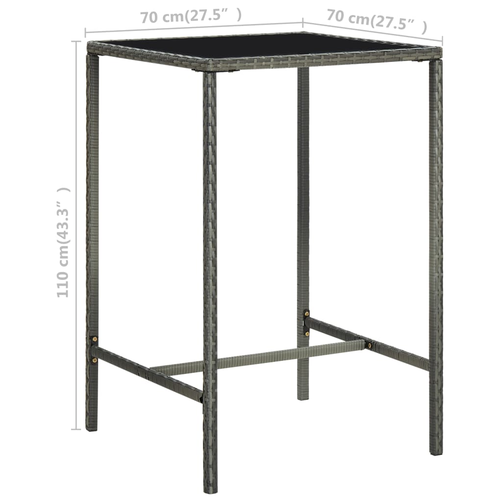 Outdoor Patio Poly Rattan Square Garden Bar Table With Glass Top Outside Tables