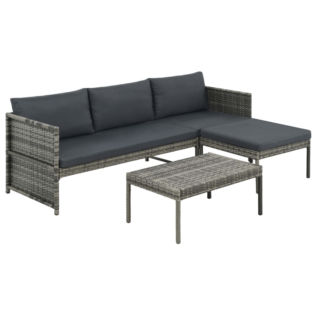 Outdoor Patio 3 Piece Poly Rattan Garden Furniture Lounge Set Corner Sofa Table
