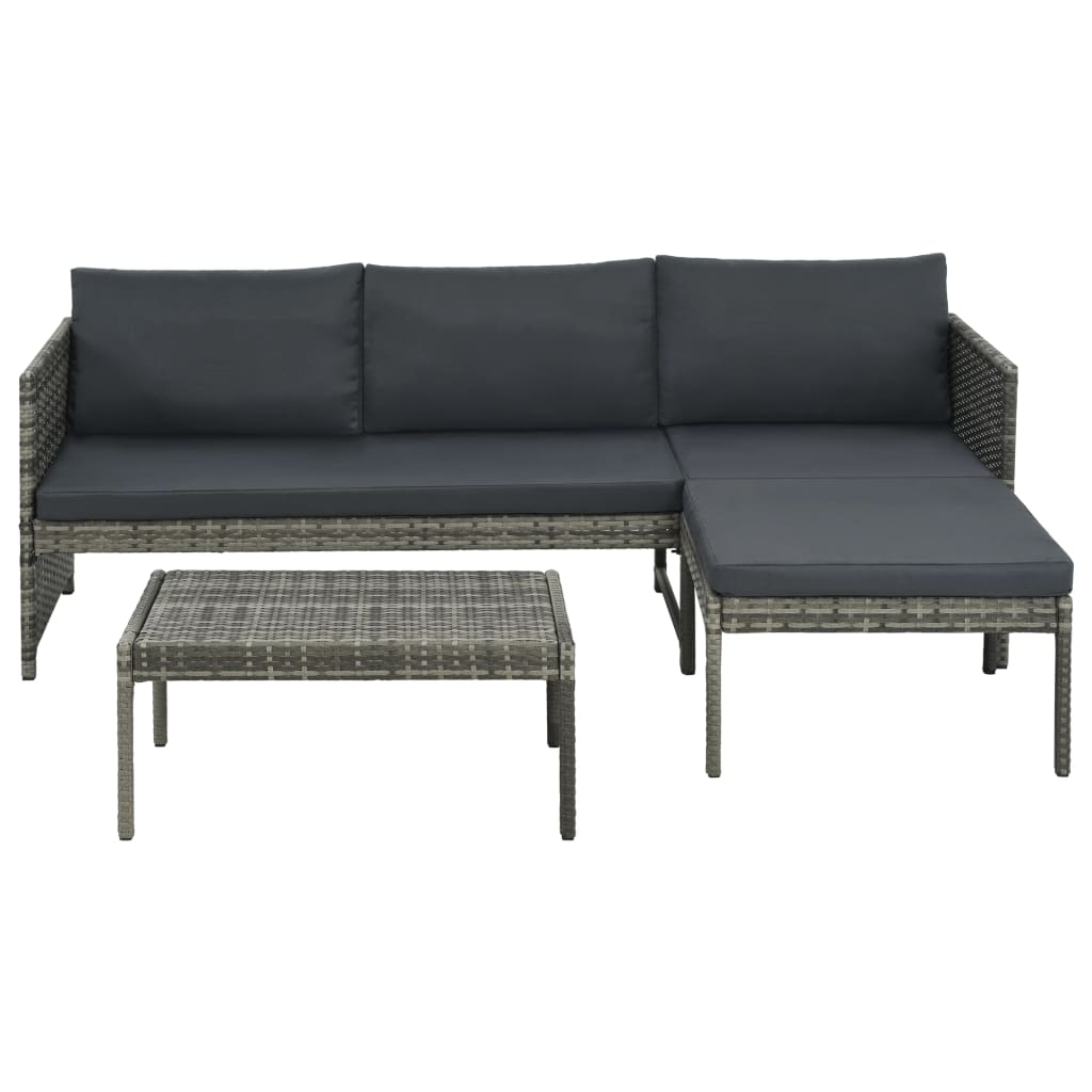 Outdoor Patio 3 Piece Poly Rattan Garden Furniture Lounge Set Corner Sofa Table