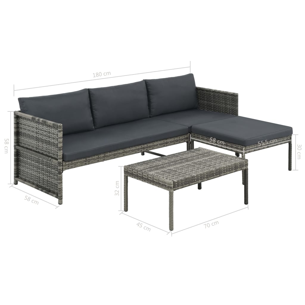 Outdoor Patio 3 Piece Poly Rattan Garden Furniture Lounge Set Corner Sofa Table