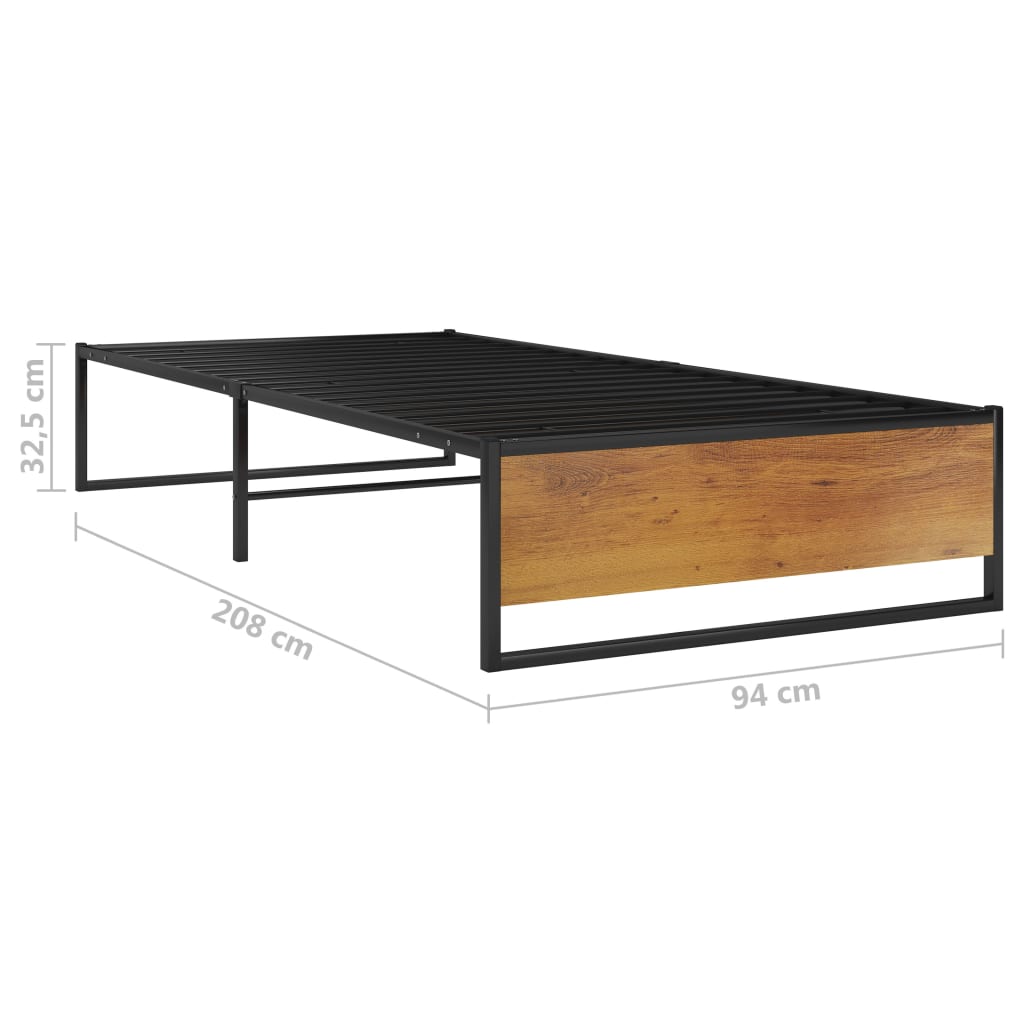 Bed Frame without Mattress Black Metal 90x200 cm