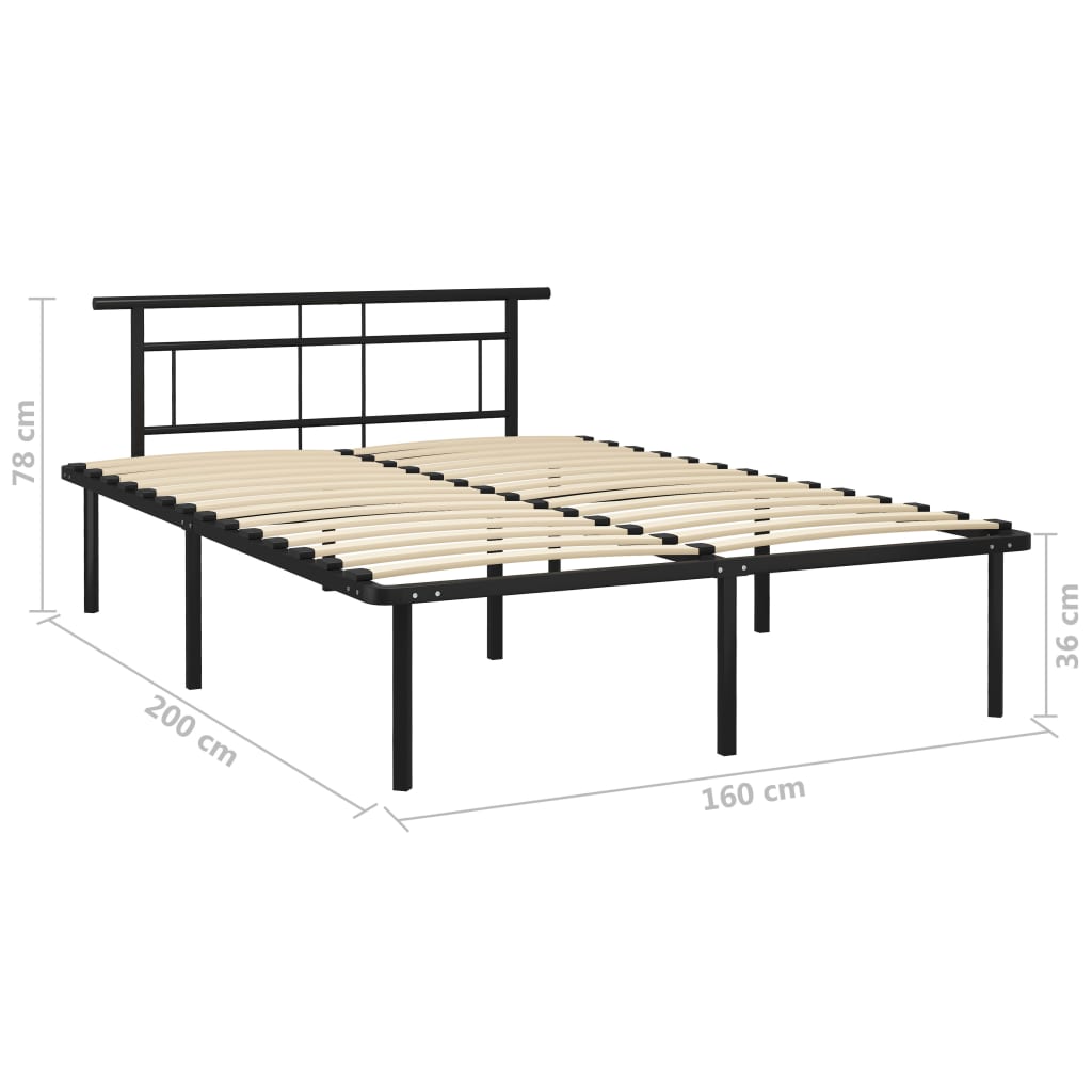 Bed Frame without Mattress Black Metal 160x200cm