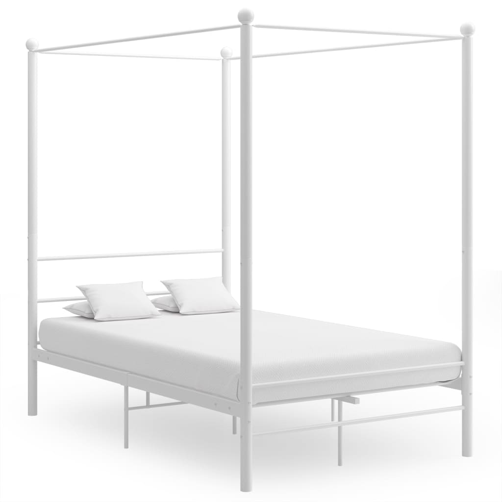 Canopy Bed Frame without Mattress White Metal 120x200 cm