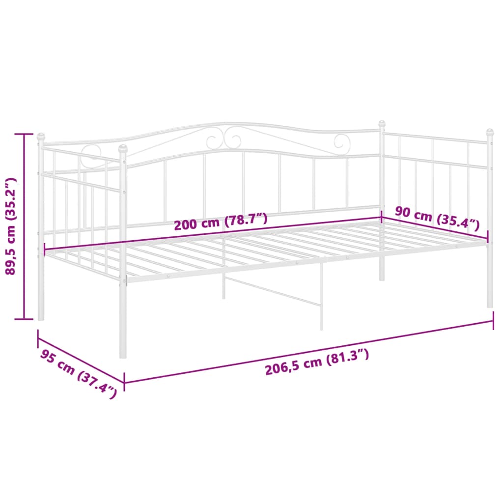 Sofa Bed Frame without Mattress White Metal 90x200 cm
