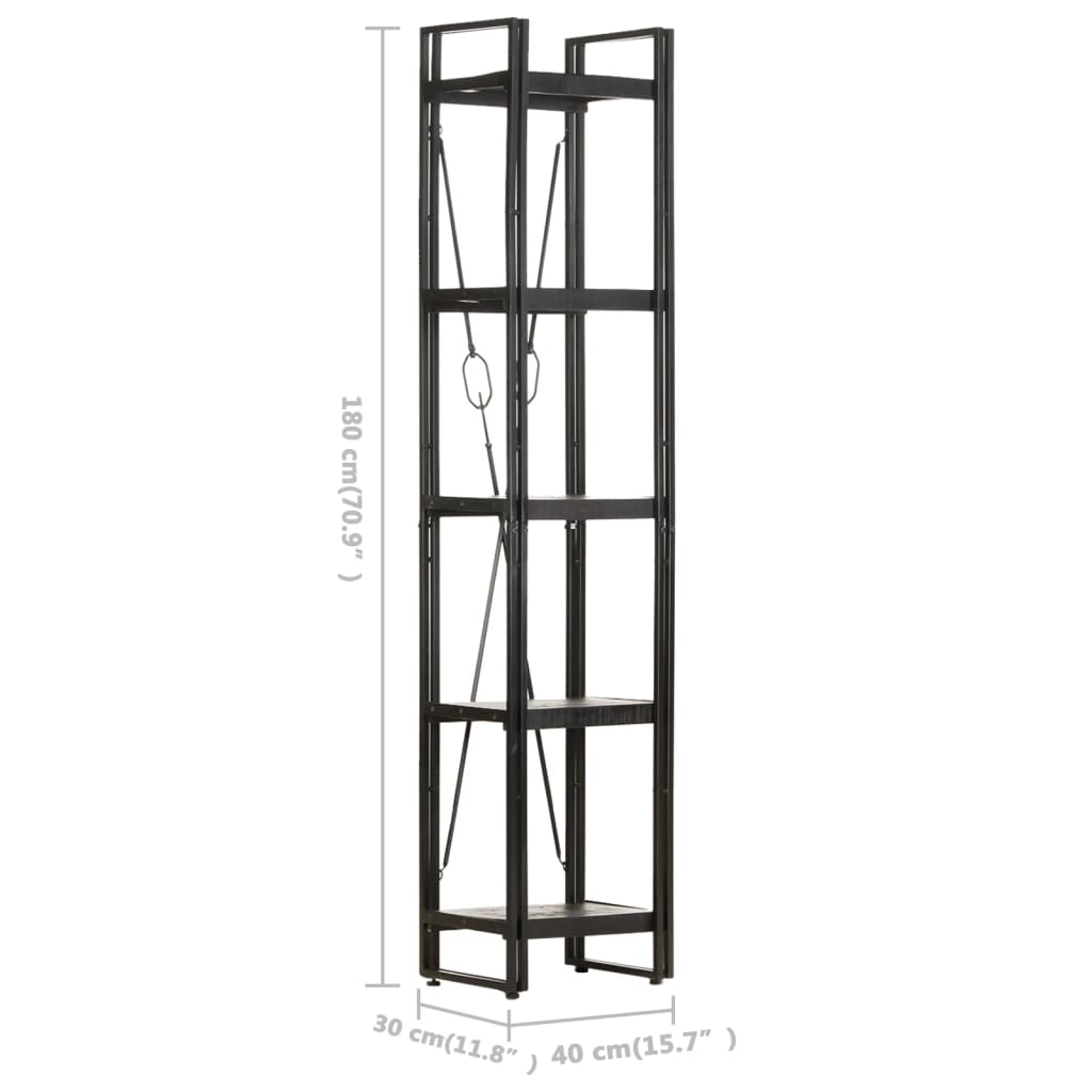 5-Tier Bookcase Black 40x30x180 cm Solid Mango Wood