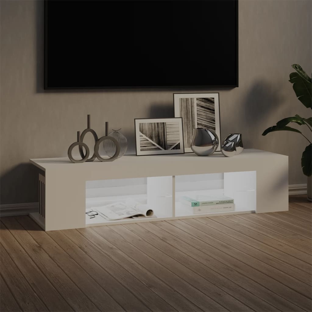 Modern Wooden TV Tele Stand Media Unit Cabinet With LED Lights & Storage Shelves