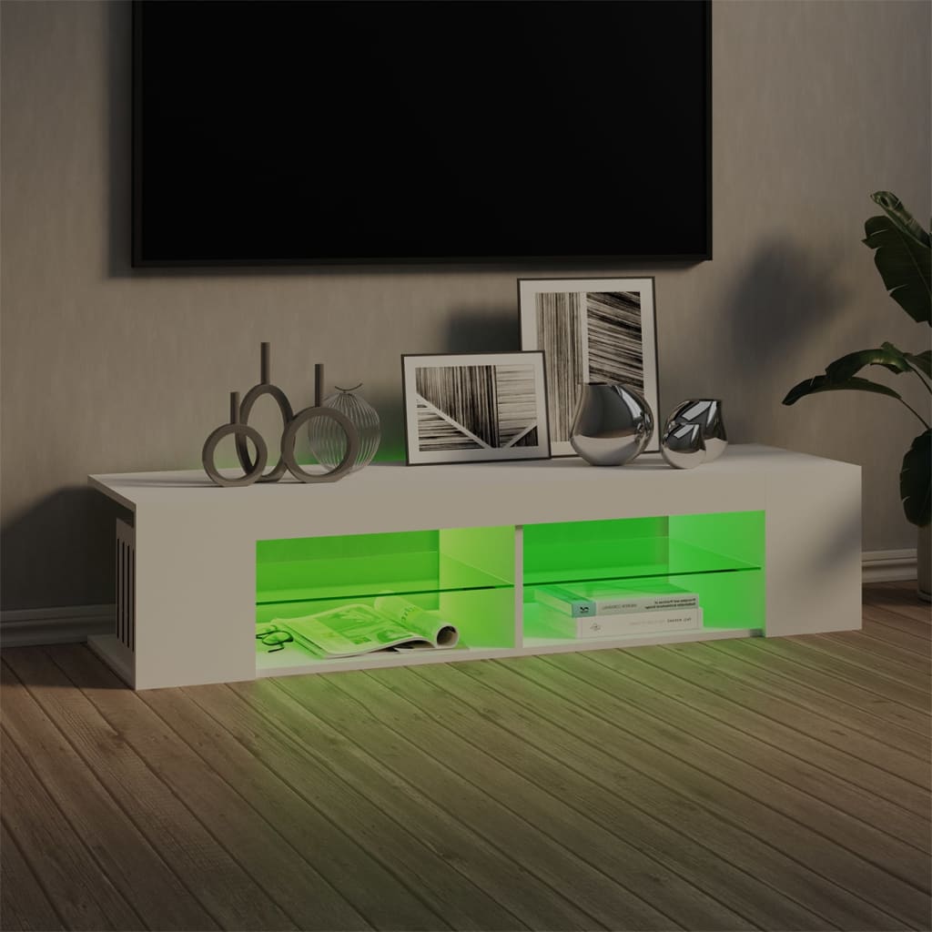 Modern Wooden TV Tele Stand Media Unit Cabinet With LED Lights & Storage Shelves