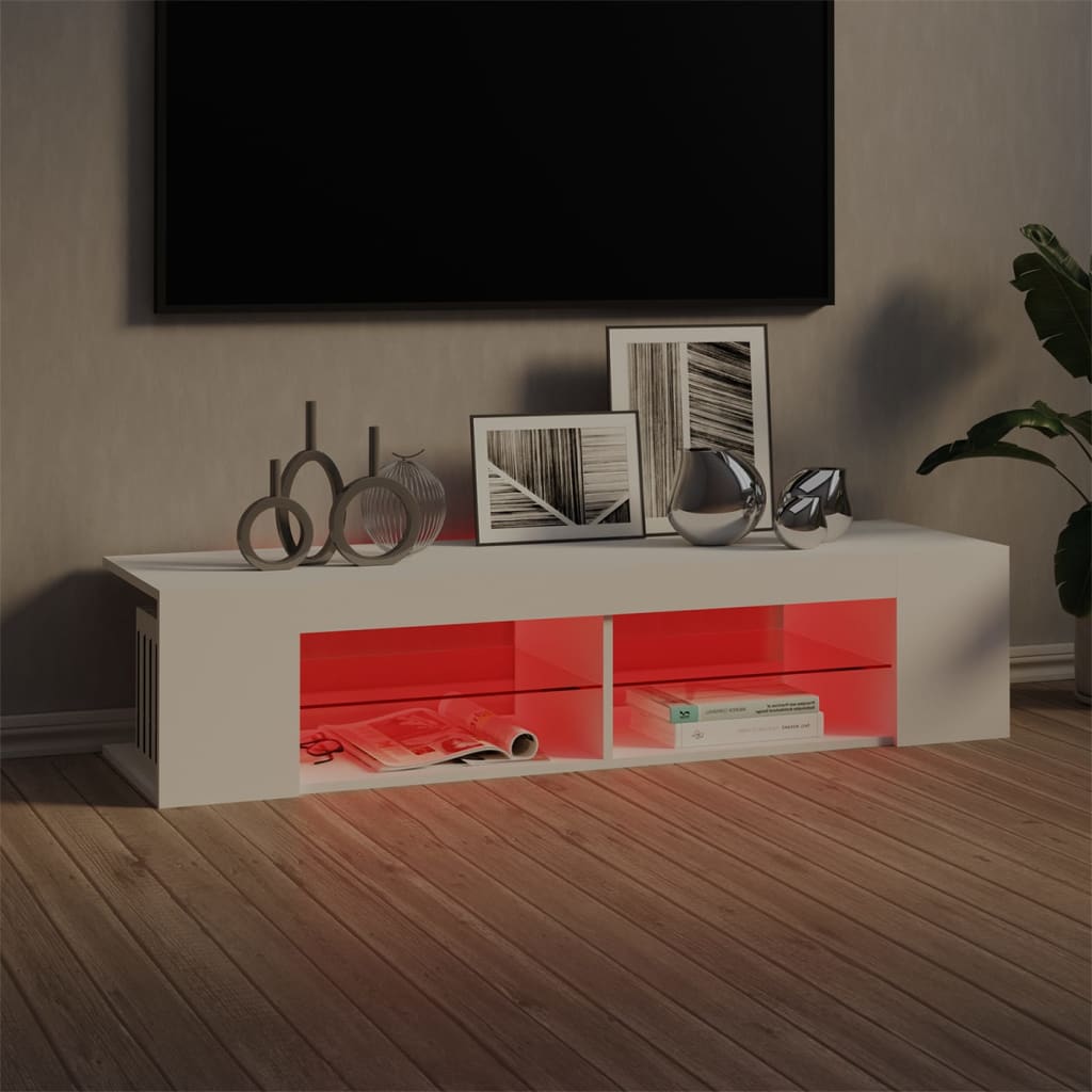 Modern Wooden TV Tele Stand Media Unit Cabinet With LED Lights & Storage Shelves