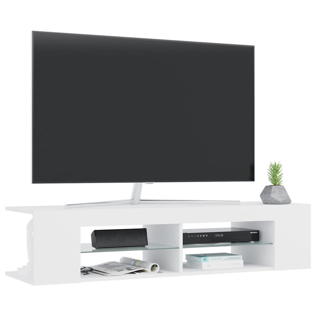 Modern Wooden TV Tele Stand Media Unit Cabinet With LED Lights & Storage Shelves