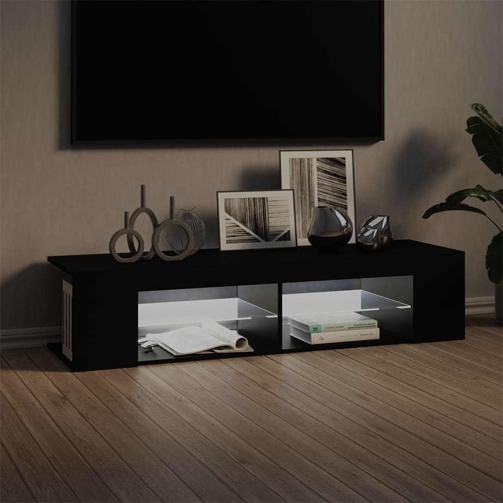 Modern Wooden TV Tele Stand Media Unit Cabinet With LED Lights & Storage Shelves
