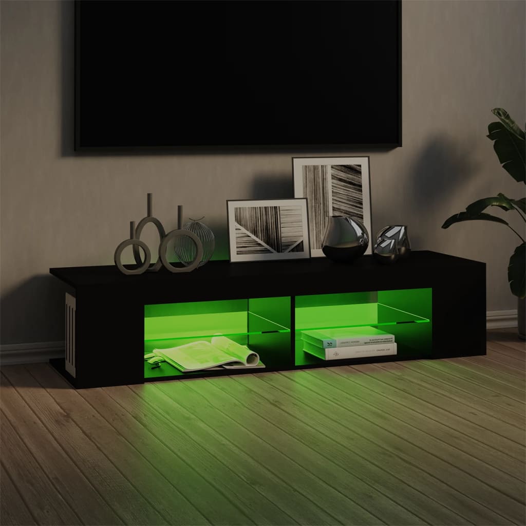 Modern Wooden TV Tele Stand Media Unit Cabinet With LED Lights & Storage Shelves