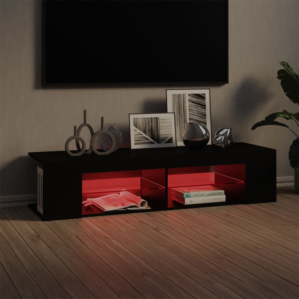 Modern Wooden TV Tele Stand Media Unit Cabinet With LED Lights & Storage Shelves