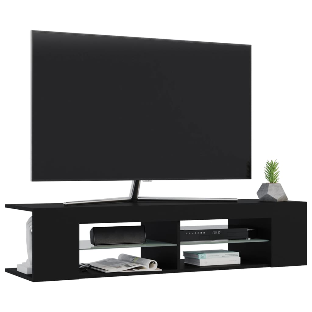 Modern Wooden TV Tele Stand Media Unit Cabinet With LED Lights & Storage Shelves