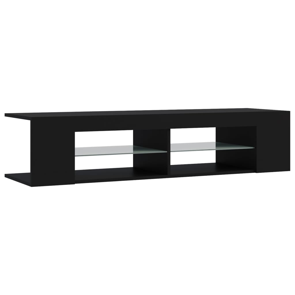 Modern Wooden TV Tele Stand Media Unit Cabinet With LED Lights & Storage Shelves