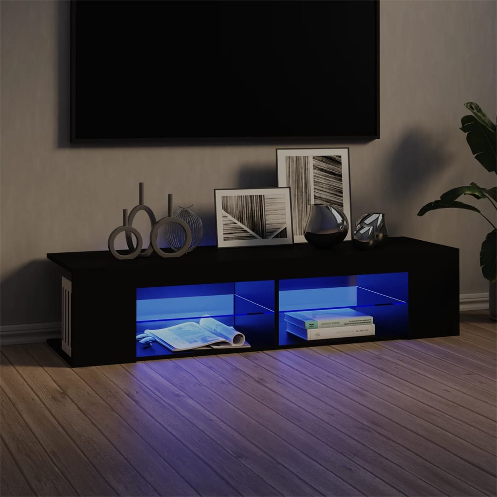 Modern Wooden TV Tele Stand Unit Cabinet With LED Lights & Storage Shelf